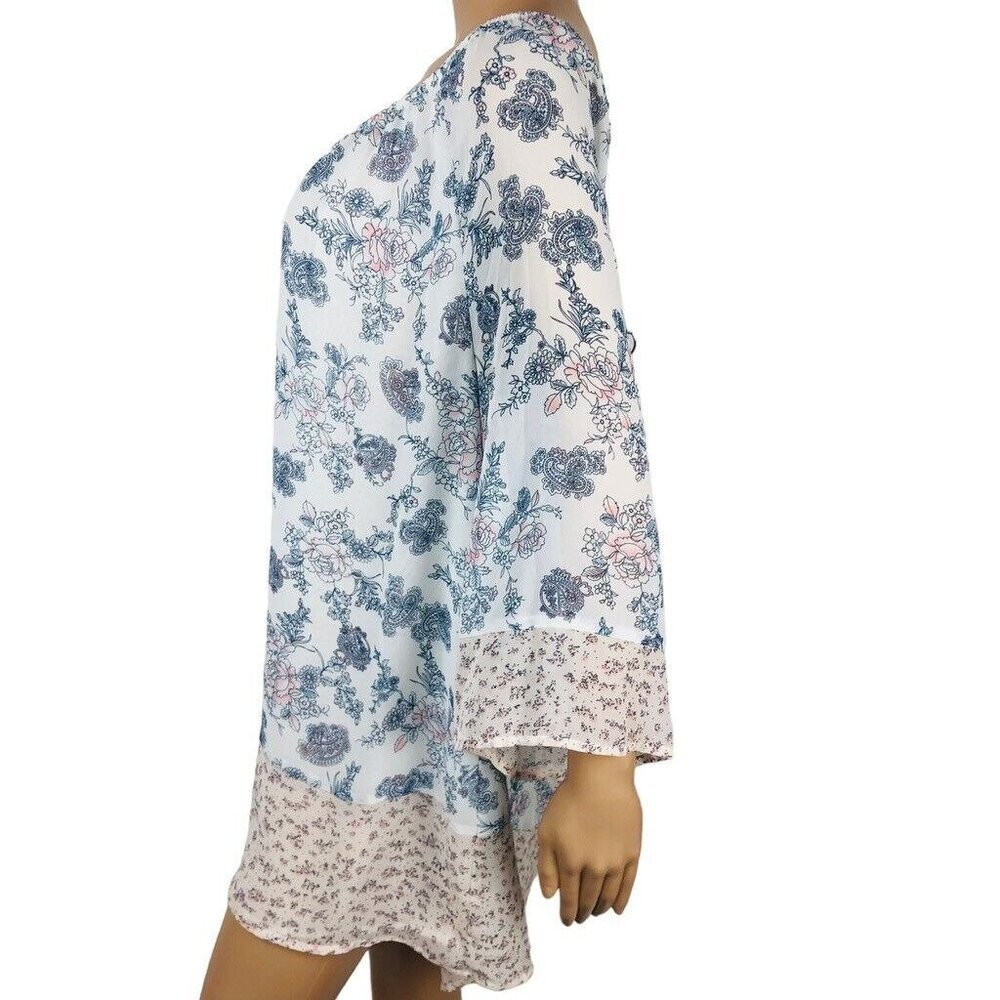 Black Rainn Plus 2X Boho Pastel Floral Print Tunic Top 3/4 Sleeve Shirt Blouse - Picture 4 of 6